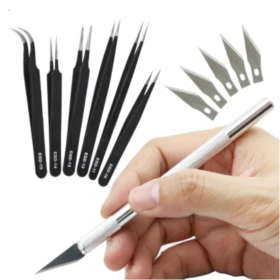 Precision Scalpel Knife With 5 Blades + 6 Tweezers For Crafts And Jewelry Making - Dao mổ có 5 lưỡi và 6 kẹp. - Xem 1