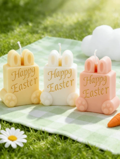 Square Bunny Silicone Mold Happy Easter Bunny Candle Making Mold DIY Rabbit Paw Print Soap Resin Mold Spring Holiday Crafts Decor Supplies