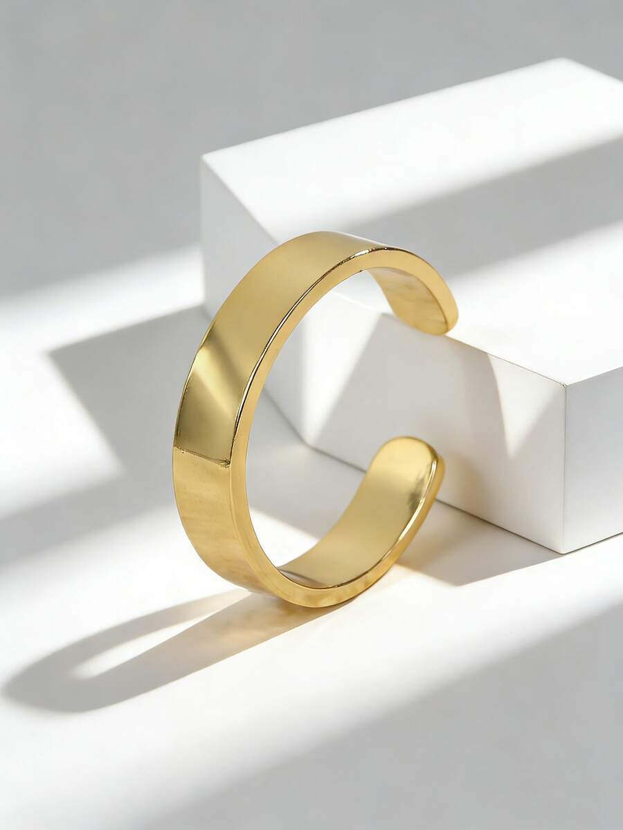 Charm-In Minimalist Glossy Gold-Plated Adjustable Open Ring, Stackable Atmospheric Jewelry, Elegant Gift For Girlfriend On Valentine's Day - Gold - View 1