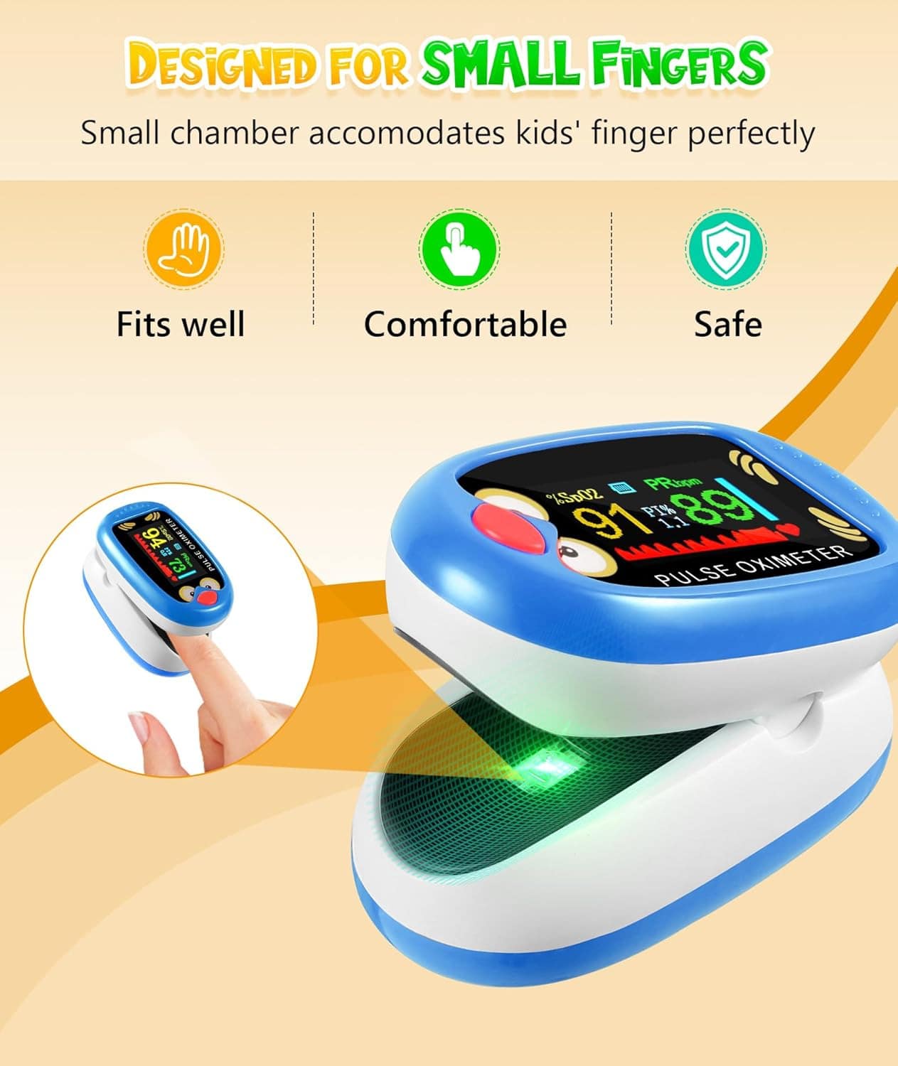 Baby Oximeter  Pediatric Finger Pulse Oximeter | Blood Oxygen Monitor for Kids with Color Display - SpO2 and Pulse Monitor with LED Screen, One-Touch Operation, and Accurate Monitoring | USB Rechargeable | Ideal for Pediatric Use and Home | Fast Shipping to Mexico