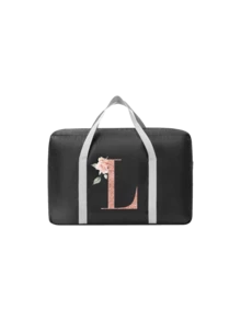 A-Z Floral Initial Foldable Travel Duffel Bag, Black Waterproof Luggage Tote With Rose Gold Letter Print, Ideal For Carrying Travel Essentials, Suitable For Travelers, Students, Gym Enthusiasts, Gift Givers & Bridesmaids, Perfect For Vacations, Business Trips, Gym Visits, Weekend Getaways & Gift-Giving, Foldable Design With Trolley Sleeve, Versatile As Travel Duffel, Gym Bag, Weekender Tote & Personalized Gift - Multicolor - View 21