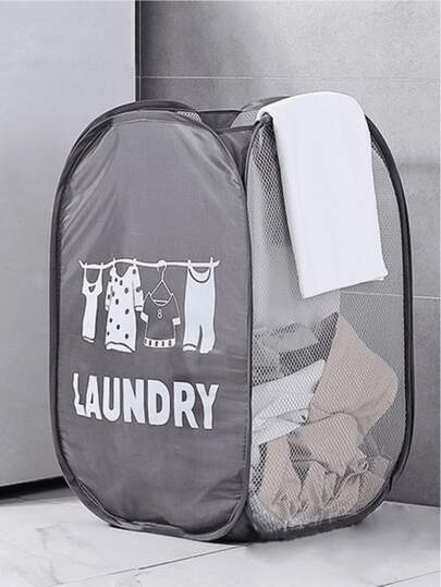 1pc Large Capacity Black Foldable Laundry Basket With Handle And Side Pocket Large Capacity Pop - Collapsible Laundry Basket, Breathable Mesh Design, Space Saving Laundry Sorter For Dorm, Apartment, Lightweight And Easy To Carry, Strong Metal Frame, Perfect For Laundry Organization.,For Back To School