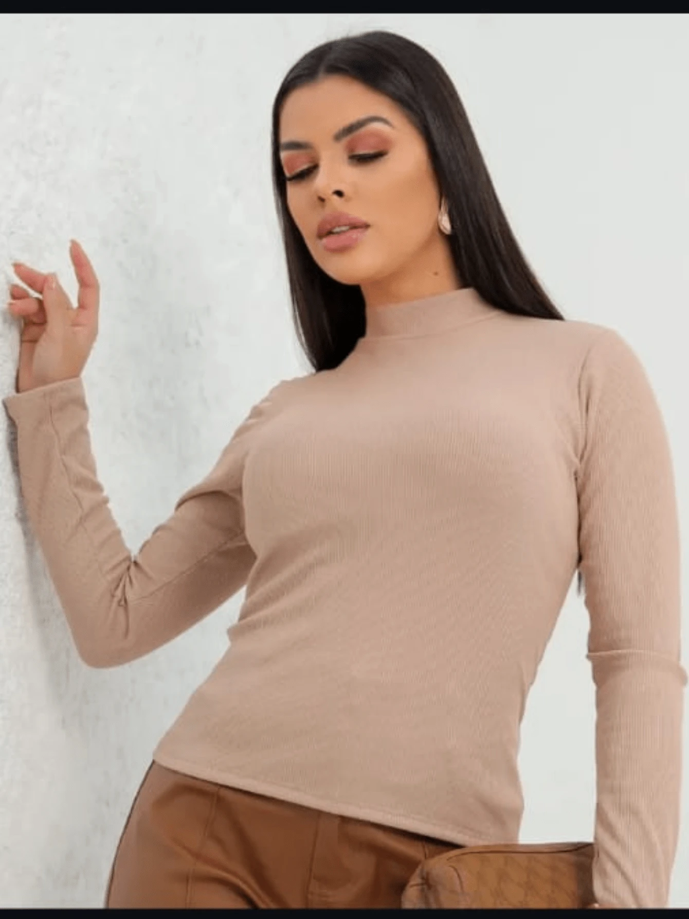 Turtleneck Long-Sleeved Fleece Blouse (Thermal) Base Layer Autumn/Winter - Krem - View 1