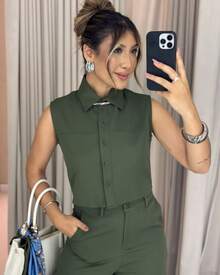 Women's Tailored Set: Vest And Elegant Dress Pants - Verde militar - Ver 4