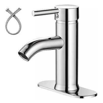 Grifo De Baño De Acero Inoxidable Con Control Dual De Un Solo Toque Para Agua Fría Y Caliente Con Base Y Manguera, Se Puede Instalar En Fregaderos Centrales De Uno O Tres Orificios