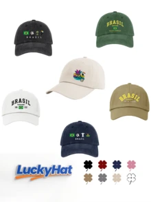 1顶巴西印花水洗棒球帽，男女通用，经典休闲复古风格，柔软吸汗带，尺寸可调节，轻便百搭，适合户外运动、日常穿着、聚会、度假、海滩，也是送给朋友和家人的理想礼物。 - 水洗帽 - 查看 2