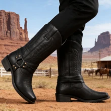American Western Cowboy Boots For Men, High-Top Outdoor Riding Motorcycle Boots, Work Boots - màu đen - Xem 5