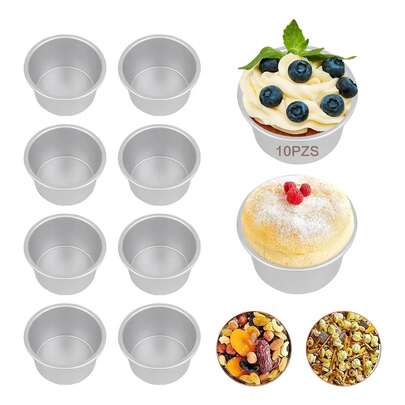Molde Pastelero Redondo Para Repostería De Aluminio 10piezas 5 Moldes de Aluminio de 10 cm de Diámetro Para Hornear Mini Pastel O Chocoflan.