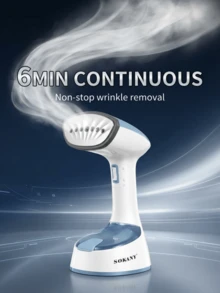 SOKANY 1400W大功率手持式蒸汽熨斗，30秒快速熨烫，大容量水箱，多角度防漏设计，一键折叠，便携易收纳，7孔喷嘴轻松去除深层褶皱，不锈钢面板，方便旅行和居家使用，快速抚平褶皱，保持衣物整洁优雅。 - 查看 8