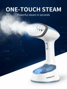 SOKANY 1400W大功率手持式蒸汽熨斗，30秒快速熨烫，大容量水箱，多角度防漏设计，一键折叠，便携易收纳，7孔喷嘴轻松去除深层褶皱，不锈钢面板，方便旅行和居家使用，快速抚平褶皱，保持衣物整洁优雅。 - 查看 10