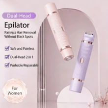Women's Dual-Head Bikini Trimmer & Body Hair Remover 2-In-1, USB Rechargeable, Waterproof, Painless Electric Razor For Silky Smooth Skin. Unisex Electric Shaver For Pubic Area, Underarms, And Legs Hair Removal. Dual-Head Design Leaves No Dark Stubble. Ideal For Mother's Day Gift And Summer Essential. - 淡紫色 - 查看 1