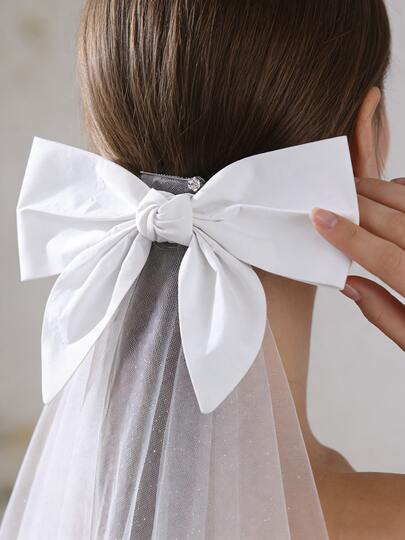1pc Extra Large White Bow Hair Clip For Women, French Style Oversized Solid Color Ribbon Hairpin, Elegant Satin Hair Bow Barrettes For Princess Hairstyle, Aesthetic Wedding & Party Hair Accessories