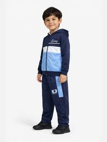 Boys' 2-Piece Set: Hooded Jacket + Pants. Casual Sporty Winter Style With Comfortable Fit In Black, Green, And White For Everyday Wear And Leisure. - Màu xanh hải quân - Xem 3