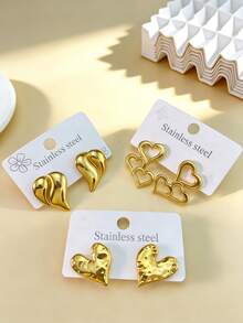 Stainless Steel Earrings, Stainless Steel Jewelry, Women's Earrings, Dangle Earrings, Gold-Plated Hinged Round Earrings, Bamboo Texture, Diamond Cut, Hexagon, Square, Round, Butterfly Shape, Design, Pure Titanium Alloy Earrings Suitable For Sensitive Ears, Women's Charming Accessories, Middle East Fashion Jewelry, Ramadan Decorative Jewelry And Accessories, Party And Holiday Gifts (1/3 Pairs) - Multicolor - View 1