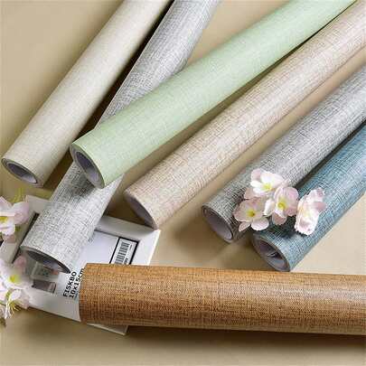 1pc Linen Self-Adhesive Wallpaper, DIY Home Decor Sticker, Bedroom Furniture Renovation DIY Transformation Wall Sticker, Easy To Remove, Waterproof And Oil-Resistant Wall Paper, Suitable For Home Decor, Room Decoration Vinyl Wallpaper Roll For Wall Decoration