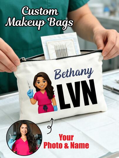 1 szt. personalizowana kosmetyczka z podziękowaniami dla pielęgniarki, spersonalizowana kosmetyczka z imieniem i nazwiskiem, prezent na dzień pielęgniarki, prezent na ukończenie szkoły, prezent urodzinowy i rocznicowy, duża torba do przechowywania z zamkiem błyskawicznym, organizer podróżny dla pielęgniarki licencjonowanej (RN LPN), pielęgniarki pomocniczej (CNA), druhny i gości weselnych, praktyczny prezent dla mamy, żony, dziewczyny, przyjaciółek