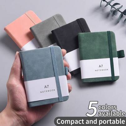 1pc A7 Mini Pocket Hard Cover Notebook, A6 Size Shoulder Strap Portable Notebook, 200 Pages Gridded Inner Pages, Unisex, Suitable For Note-Taking, Great For School, Travel, Home, Business Use, Size: 4.37 Inches X 3.15 Inches