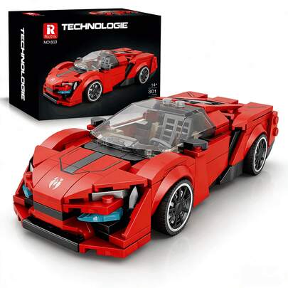 Reobrix Red Sports Car Building Blocks - Lykan, Pursuing Speed, ABS Material, Home Decor Themes, Scene Series, Creative Education Assembly Block Model