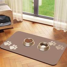 1pc Black Leopard Print Pet Feeding Mat, Rubber Bottom, Dirt-Resistant Surface, Suitable For Cats And Dogs - White - View 3
