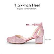 Girls Dress Shoes Closed Toe High Heels Ankle Strap Toddler Little Big Kid Wedding Flower Party Pump - Hồng - Xem 7