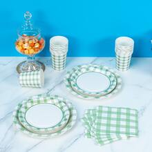 Green & White Plaid Disposable Plates, Napkins, Cups - 8 Guest Party Supplies Set, Disposable Paper Plates Suitable For Birthday, Wedding, Theme Party, Family Picnic - Multicolor - View 5
