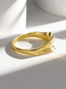 Charm-In Asymmetrical Pleated Gold-Plated Ring, Layered Versatile Atmospheric Ring, Unique Textured Gold Ring For Women - Gold - View 4
