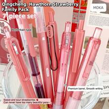 7 Pcs/Box Versatile Stationery Pen Set, Portable Gradient Design, 6 Black Ink Water-Based Pens & 1 Fluorescent Pen, Suitable For Campus Study, Business Paperwork, Note-Taking, Art Doodling, Study Planning And Daily Life Recording, Daily Office Work, Exam Revision, Sketch Creation, Diary Keeping, Handmade Creation And Class Memos - 紅色 - 查看 4