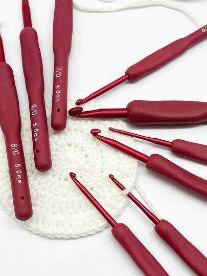 9pcs Red Handle Crochet Hooks Set, Includes 2.0-6.0mm Common Sizes, Suitable For Various Yarn Materials, With Transparent PVC Compartment Storage Bag, Portable And Easy To Organize, Ideal For Crochet Beginners And Craft Enthusiasts