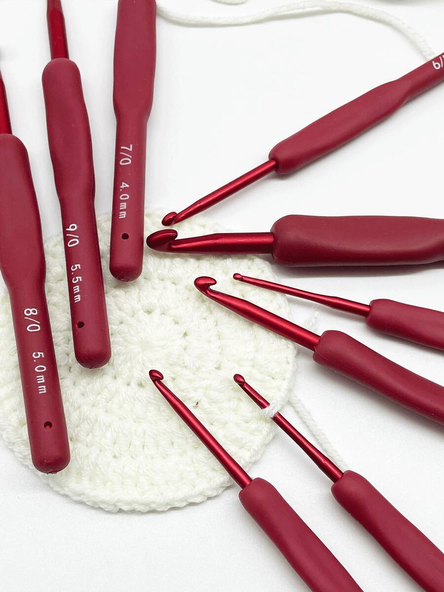 9pcs Red Handle Crochet Hooks Set, Includes 2.0-6.0mm Common Sizes, Suitable For Various Yarn Materials, With Transparent PVC Compartment Storage Bag, Portable And Easy To Organize, Ideal For Crochet Beginners And Craft Enthusiasts - 9 Red-handled Crochet Hooks - View 1