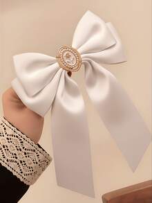 1 pieza Lazo grande de satén blanco para mujer - Elegante broche de cinta vintage francés con perla falsa y camafeo de rosa dorada - Accesorio para el cabello de tamaño extra grande para boda, novia, fiesta, uso diario, pinzas para el cabello, pasadores, accesorios para la cabeza, horquillas, verano, vacaciones, viajes - Blanco - Ver 6