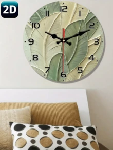 10-12 Inch Silent Abstract Leaf Design Wall Clock - Frameless Modern Retro Wood Grain Texture - Green & Beige Gradient - Suitable For Living Room, Bedroom, Kitchen - Battery Not Included - Living Room Wall Clock - 1PC - View 10
