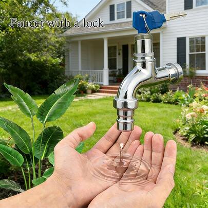 户外花园防盗水龙头 - 适用于拖把池和花园的安全水龙头，钥匙操作
