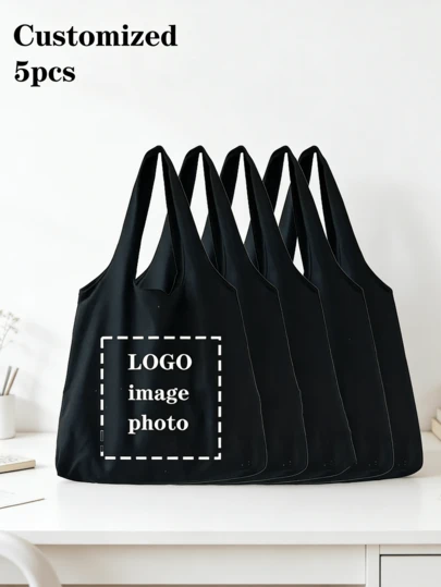 5pcs Customized Photo Design Shoulder Bag, Valentine's Day Gift, Fashion Unique Lightweight , Suitable For Corporate Customization, Office Commute, Shopping Leisure, School Storage, Travel Matching And Various Life Scenarios