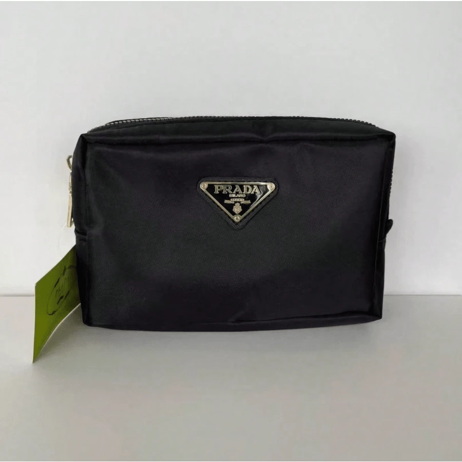 Prada Black Nylon Makeup Bag, Portable Travel Toiletry Bag, Vacation Essentials Cosmetic Organizer With Zipper - Black - View 1