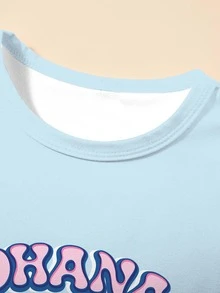 Disney 一套迪士尼女童短袖睡衣套装，绗缝图案，数码印花，柔软透气面料，适合4-7岁女童日常居家穿着，春夏女童睡衣套装 - 淺藍色 - 查看 9