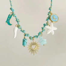 1件优雅18K镀金不锈钢海星蘑菇仿珍珠吊坠项链，适合女士日常佩戴和送礼。 - 彩色 - 查看 7