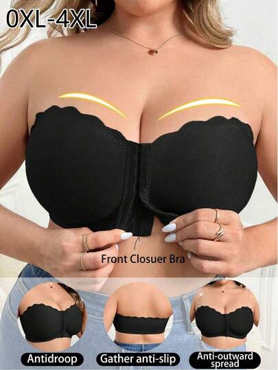 Einfacher, drahtloser BH in Große Größen mit Knopfverschluss vorne, Lift