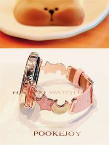 适用于 Ultra/SE 2/SE 1/Series 11/10/9/8/7/6/5/4/3/2/1，尺寸 38/40/41/42/44/45/46/49 毫米的可爱珐琅月亮星星皮革表带 - 粉色 - 查看 1