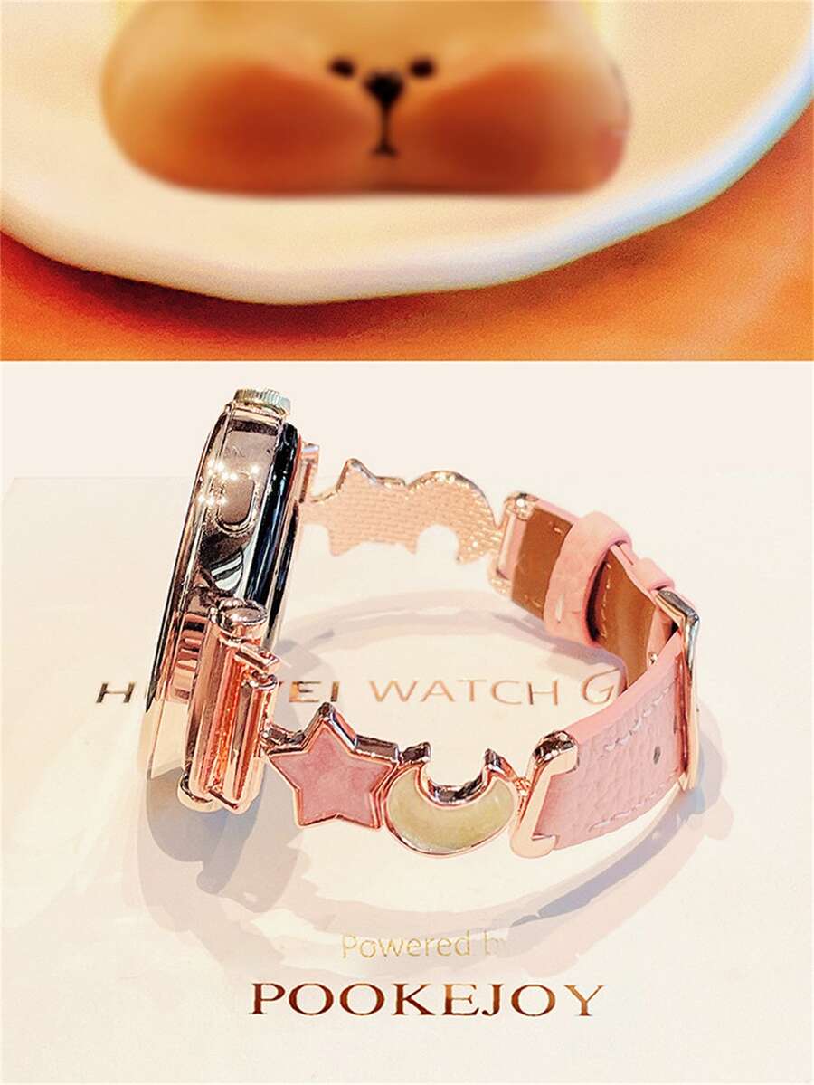 适用于 Ultra/SE 2/SE 1/Series 11/10/9/8/7/6/5/4/3/2/1，尺寸 38/40/41/42/44/45/46/49 毫米的可爱珐琅月亮星星皮革表带 - 粉色 - 查看 1