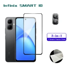 3-In-1 Screen Protector Set For Infinix Smart 10 10 HD 10 Plus Full HD Black Border 9H Tempered Glass Camera Lens Film And Fiber Back Film - 3 In 1 - View 2