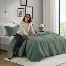 Prime Palazzo Luxury 3-Piece Double Bedspread Set With Ultrasonic Quilting - 綠色 - 查看 12