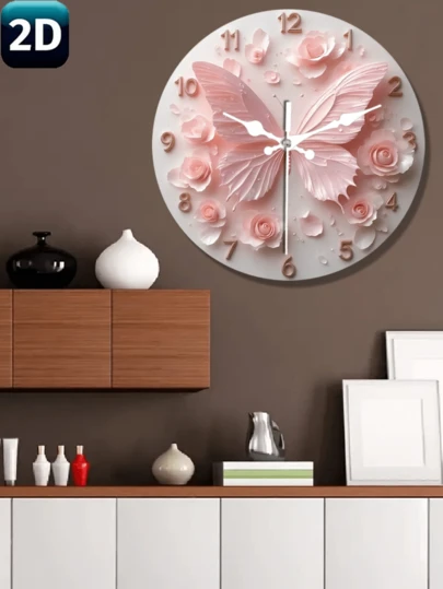 1 chiếc đồng hồ treo tường tròn hình bướm màu hồng, đường kính 10"/12", chạy bằng pin, không gây tiếng ồn, thích hợp cho nhà ở, quán cà phê, nhà bếp, phòng tắm, phòng ngủ. Thiết kế hình bướm duyên dáng, không bao gồm pin.