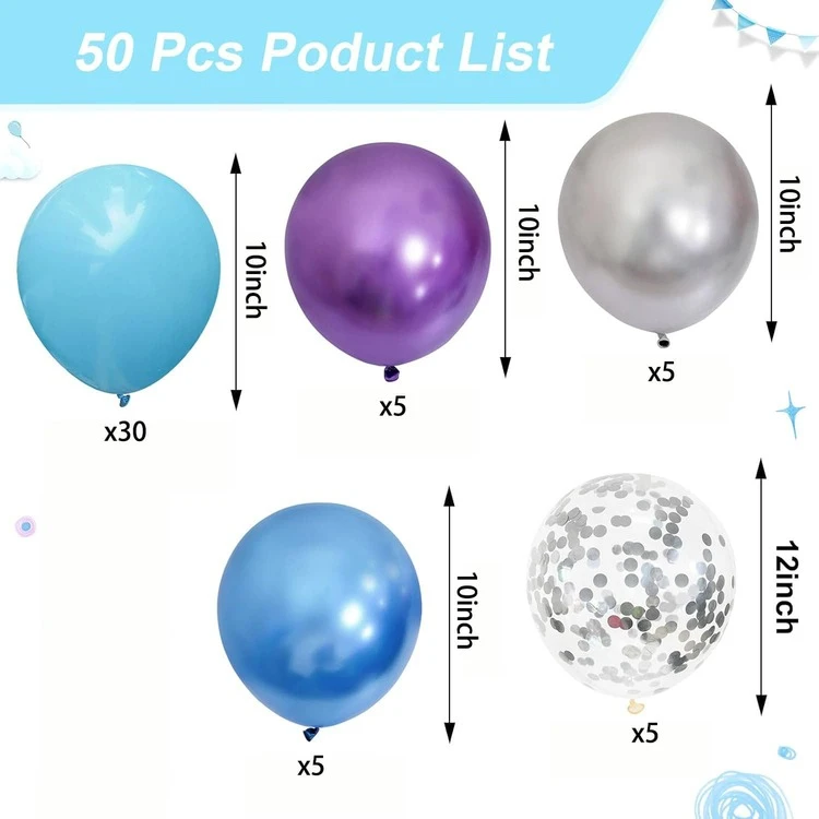50pcs 10-Inch Blue & Purple Metallic Silver-Blue Colorful Confetti Ice & Snow Theme Party Balloons - Multicolor - View 2
