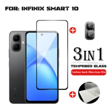 3-In-1 Screen Protector Set For Infinix Smart 10 10 HD 10 Plus Full HD Black Border 9H Tempered Glass Camera Lens Film And Fiber Back Film - 3 In 1 - View 5