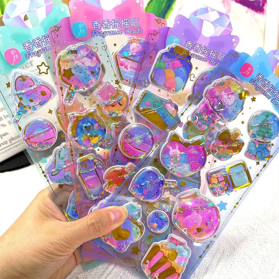 1套4款全息摇摇贴纸 - 激光闪光3D贴纸,Guka手账装饰贴纸,减压贴纸,适用于手机壳、笔记本、行李箱,完美的情人节礼物 - 查看 1