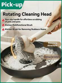 Nova Escova de Limpeza de Panelas e Utensílios Patenteada, com Cabeça de Escova de Cabo Longo Rotativo, Fácil de Limpar Panelas de Cozinha, Copos, Garrafas, Fogões, Pias, Frutas e Vegetais, Limpeza Comercial - Escova rotativa para vasos aprimorada - Visão 8