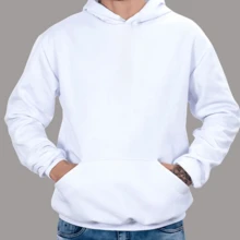 White Unisex Plain Cotton Hoodie - 白色 - 查看 10