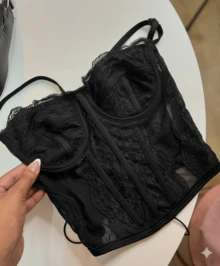 Women's Cropped Corset With Lace, Thin Straps, Sexy And Elegant, Fits Up To Size 42. - 黑色 - 查看 2
