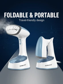 SOKANY 1400W大功率手持式蒸汽熨斗，30秒快速熨烫，大容量水箱，多角度防漏设计，一键折叠，便携易收纳，7孔喷嘴轻松去除深层褶皱，不锈钢面板，方便旅行和居家使用，快速抚平褶皱，保持衣物整洁优雅。 - 查看 1