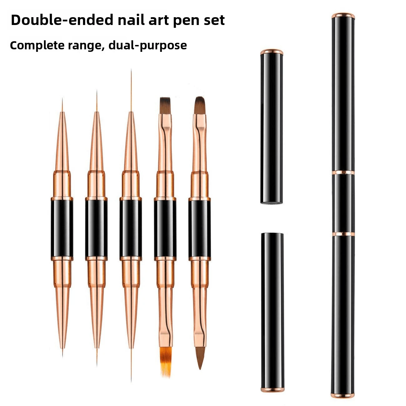 Black Metal Rod Double Head Manicure Pen With Pen Cover Manicure Special Brush Set Phototherapy Pen Line Drawing Pen - Multicolor - View 1